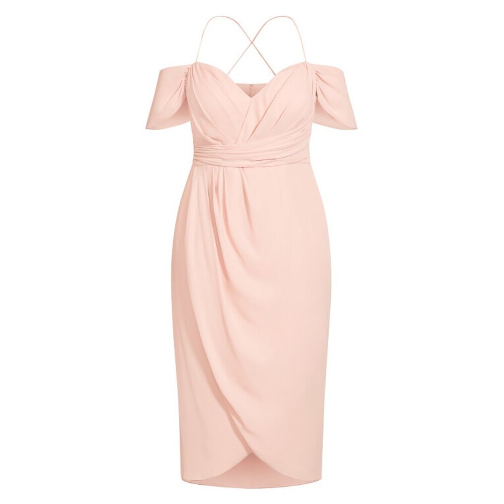 NWT City Chic Women Plus Size 24 Ballet Pink Entwine Off Shoulder Maxi Dress NEW